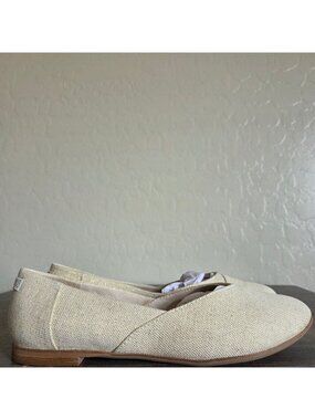 Toms Jutti Neat Slip-On Ballet Flat Dark Natural Metallic Linen Size Women's 9.5